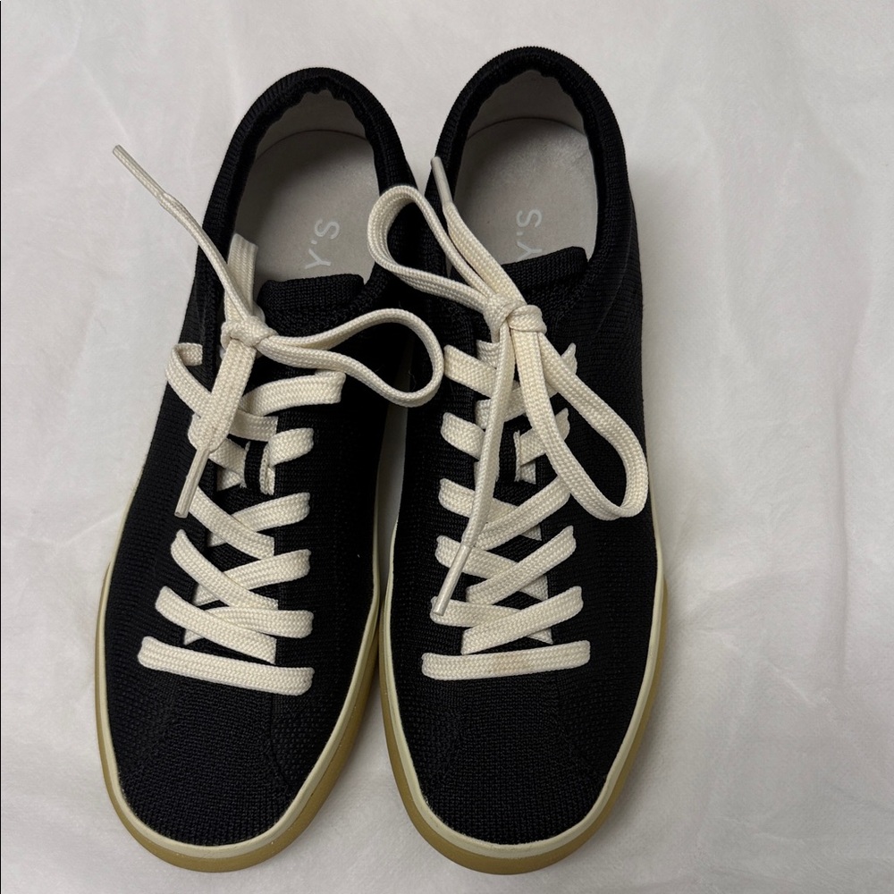 Rothy's Black Knit Sneakers with Cream Laces
